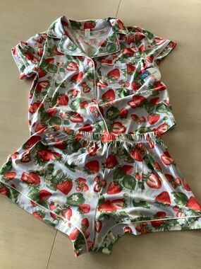 Strawberry Print Short PJ Set - Cute Fruit Pajamas XS/NWT